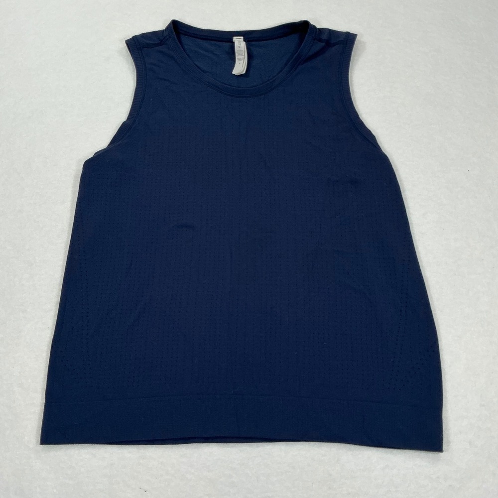 Athleta In Motion Tank Top Navy Blue Seamless Pointelle Mesh Workout Medium